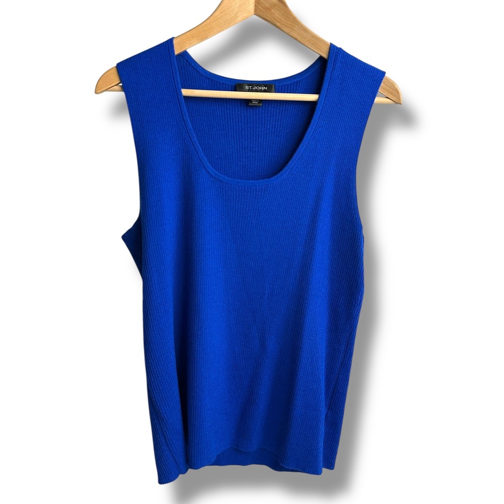 St John Knit Royal Blue Sleeveless Scoop Neck Tank Top Women's Size L